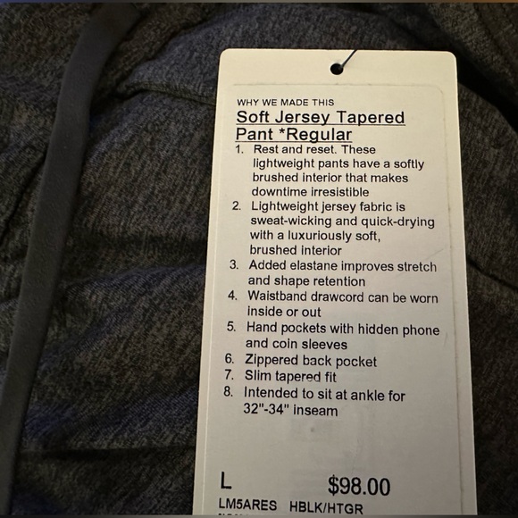 lululemon Men’s Soft Jersey Tapered Pant *Regular - Picture 8 of 9